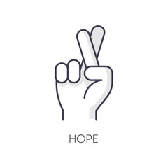 Hope RGB color icon. Crossed fingers for luck. Optimistic outlook. Positive mental attitude. Wish of good expectation. Promise for possibility. Dream and inspiration. Isolated vector illustration