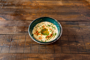 Delicious plate of Arabic hummus