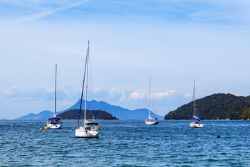 Fototapeta premium Sail boats anchored in Angra dos Reis