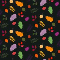 Seamless vector pattern with the image of autumn leaves stylized in a flat style. The colors of the autumn gamut are perfect for scrapbooking paper and as separate design elements.