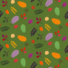Seamless vector pattern with the image of autumn leaves stylized in a flat style. The colors of the autumn gamut are perfect for scrapbooking paper and as separate design elements.