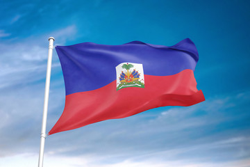 Haiti flag waving sky background 3D illustration