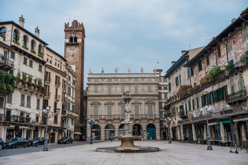 Fototapeta premium Verona during Coronavirus quarantine, empty piazza Erbe square 