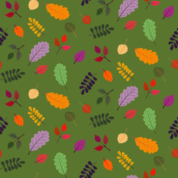 Seamless vector pattern with the image of autumn leaves stylized in a flat style. The colors of the autumn gamut are perfect for scrapbooking paper and as separate design elements.