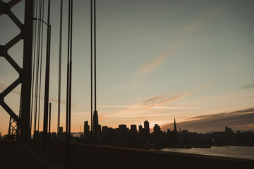 Beautiful sunset from the bridge of San Francisco USA