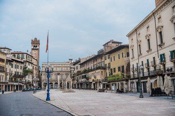 Fototapeta na wymiar Verona during Coronavirus quarantine, empty piazza Erbe square 