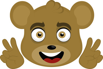 Vector illustration of a cartoon bear face making the peace and love sign