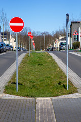 No passing road signs at a residential park street