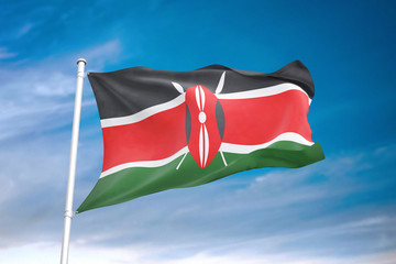 Kenya flag waving sky background 3D illustration