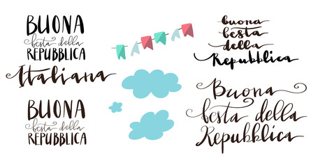 Buona Festa Della Repubblica Italiana. Translation: Happy Italian Republic Day. Handwritten lettering for Italian National Day.