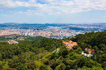 Fototapeta na wymiar Panorama of Sintra village surrounding seen from The Moorish castle, Portugal