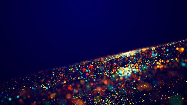 Magical multicolored sparkles of light form abstract simple plane structure. Multi-colored glow particles float in viscous liquid as fantastic 3d background in 4k. Luma matte as alpha channel.