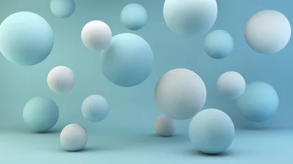 Fotobehang light blue floating spheres background © MclittleStock