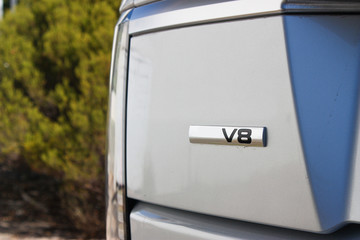 V8 badge on vehicle tailgate