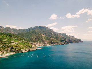 Naklejka premium Amalfi Coast Maiori and Minori Aerial View Landscape Drone