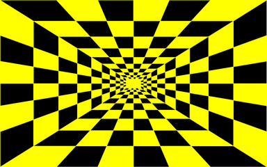 Checkered yellow and black perspective geometric vector design.