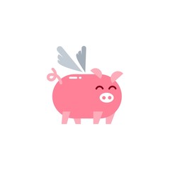 fly pig icon logo illustration, Colorful playful fun drawing of pig piglet for Logo mascot and icon or sign template vector stock illustration