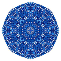 Blue doodle mandala round ornamental design element
