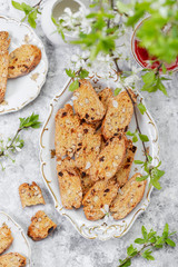 Italian biscotti cookies with almonds and raisins
