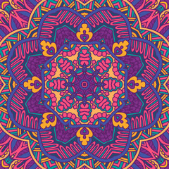Tribal indian festival seamless design. Bright colorful mandala art pattern.