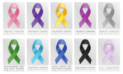 Set of realistic awareness ribbons different color.