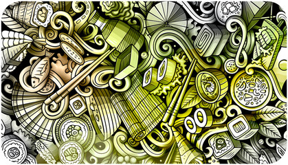 Japanese food hand drawn doodle banner. Cartoon detailed flyer.