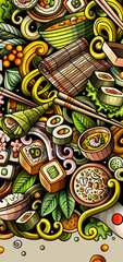 Fototapeta premium Japanese food hand drawn doodle banner. Cartoon detailed flyer.