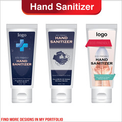 Hand sanitizer tube with text on label. Packaging design. Advertising of hand sanitizer. Hand disinfectant. Personal hygiene. 3d Illustration