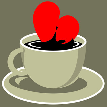 Cup of coffee with a red heart dipped