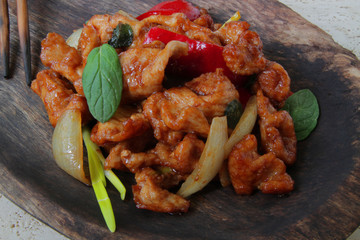
Azeatian cooking, pork in sweet and sour sauce. Chinese cuisine.