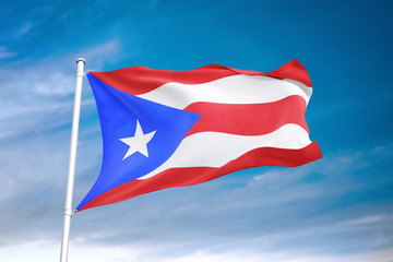 Puerto Rico flag waving sky background 3D illustration