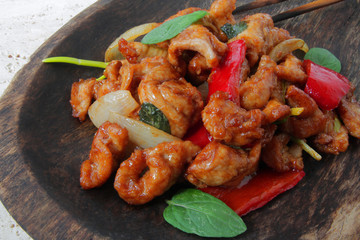 
Azeatian cooking, pork in sweet and sour sauce. Chinese cuisine.