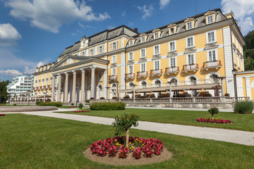 Flower beds and spa buildings in famous spa resort Rogaska Slatina, Slovenia