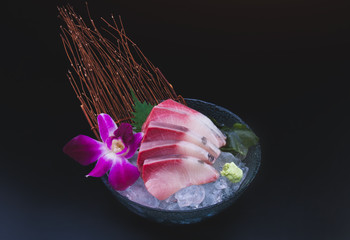 Raw Yellow tail fish or Hamachi sashimi.