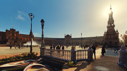 Picturesque Plaza de Espana. Seville city. Spain