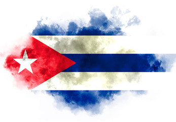 Cuba flag performed from color smoke on the white background. Abstract symbol.