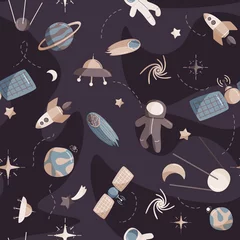 Fototapete Kosmos Nahtloses Muster des netten Raumes. Bunte Kinder Hintergrund.