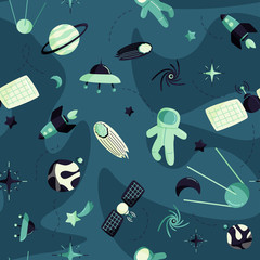 Cute space seamless pattern. Colorful kids background.