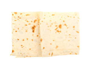 Thin pita bread on a white background, isolated.