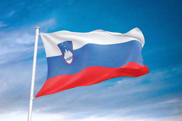 Slovenia flag waving sky background 3D illustration
