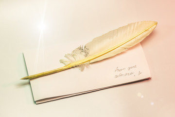 writing letters with feather pen from admirer message