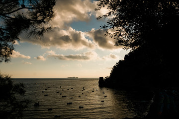 Fototapeta na wymiar Positano Amalfi Coast Sunset Landscape View