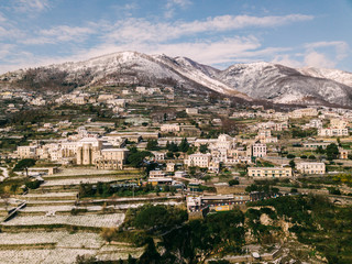 Fototapeta premium Scala Mountain Amalfi Coast with Snow from Ravello