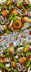 Tea hand drawn doodle banner. Cartoon detailed flyer.