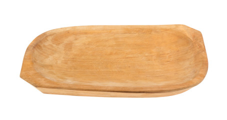 Wooden bowl, tray on a white background, isolated.