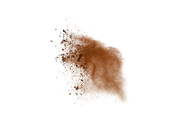Fototapeta na wymiar Coffee explosion isolated on white background.Explosion of brown powder, isolated on white background.