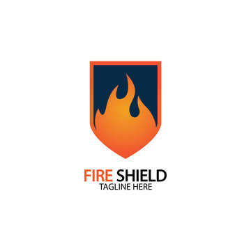 Fire shield logo design element. Fire warning sign shield. Fire flame vector illustration