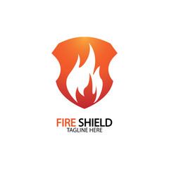 Fire shield logo design element. Fire warning sign shield. Fire flame vector illustration