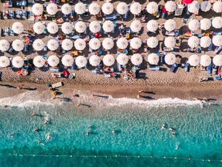 Foto auf Acrylglas Strand von Positano, Amalfiküste, Italien Positano Umbrellas Beach Drone View Lanscape Amalfi Coast