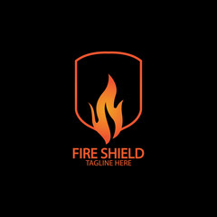 Fire shield logo design element. Fire warning sign shield. Fire flame vector illustration